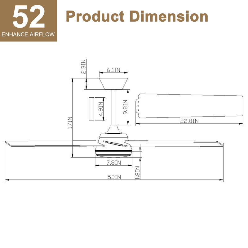 Ventilateur de plafond 52 po moderne doré avec lumières DEL à intensité variable et télécommande, moteur CC réversible à 6 vitesses, minuterie, 5 pales à double face, pour une utilisation intérieure