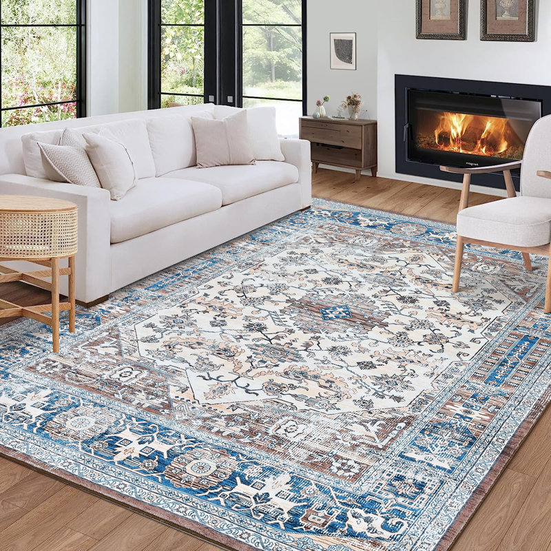Ridwanah Washable Floral Indoor Rug, Rectangle 5' x 7'