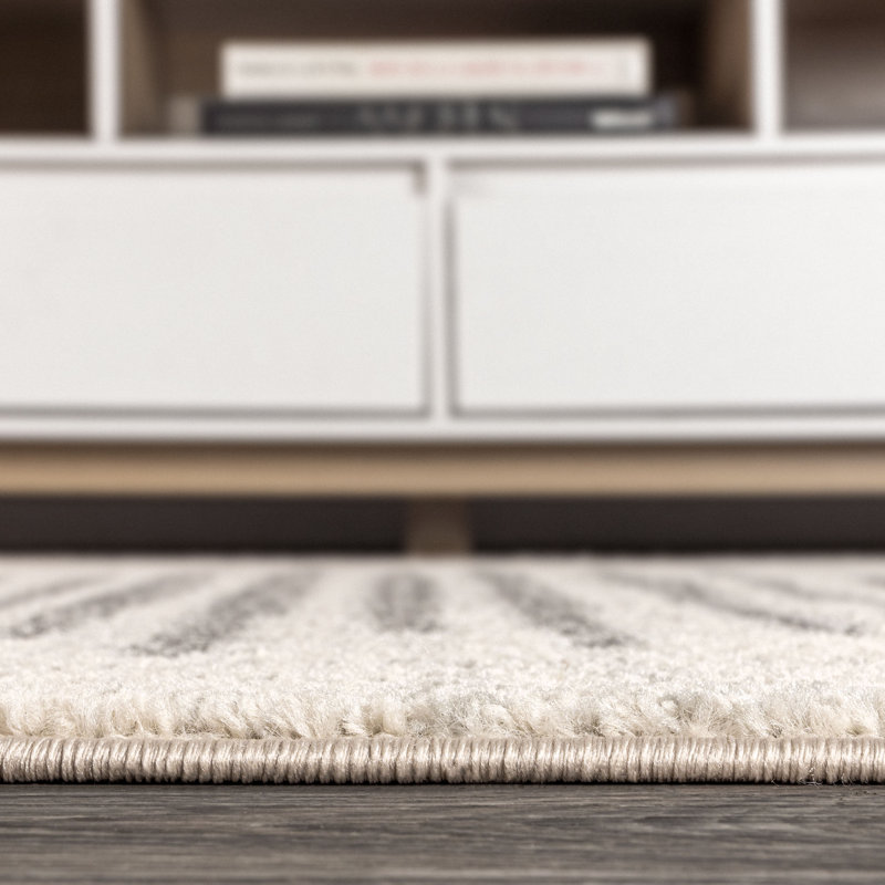 Errol Aya Berber Stripe Geometric Cream/Gray Rug, Rectangle 5'3" x 7'7"