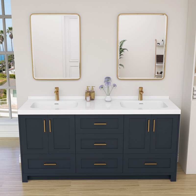 72 In. W X 22 In. D Solid Surface White Vanity Top Rectangular Single Sink Bathroom Vanity Top In Glossy White