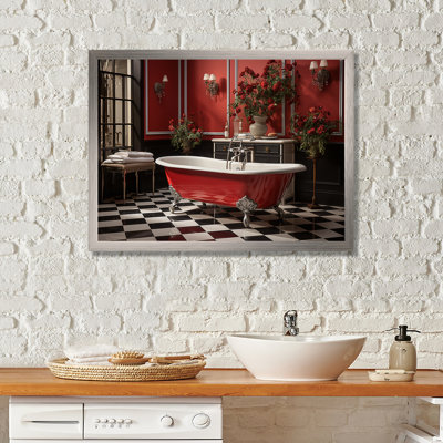 «Red Modern Bathroom Charm IV - Laundry», reproduction d'art sur toile