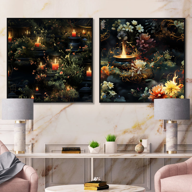 Dinwiddie - Ensemble de 2 collages abstraits carrés, Cadre flottant noir, H 16 po x l 33 po