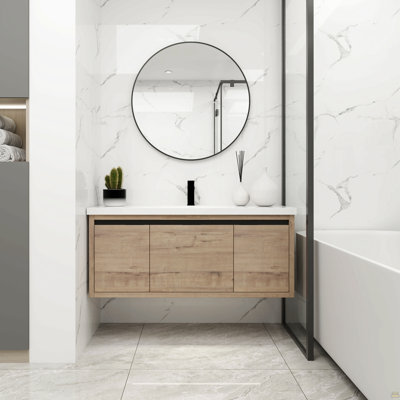 Armoire de salle de bain 48 po avec lavabo, portes à fermeture en douceur et tiroir, montage flottant, 48 po x 18 po