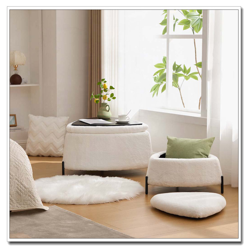 Ensemble de repose-pieds avec rangement 29,9 po de largeur 2 pièces, Ivoire ivoire