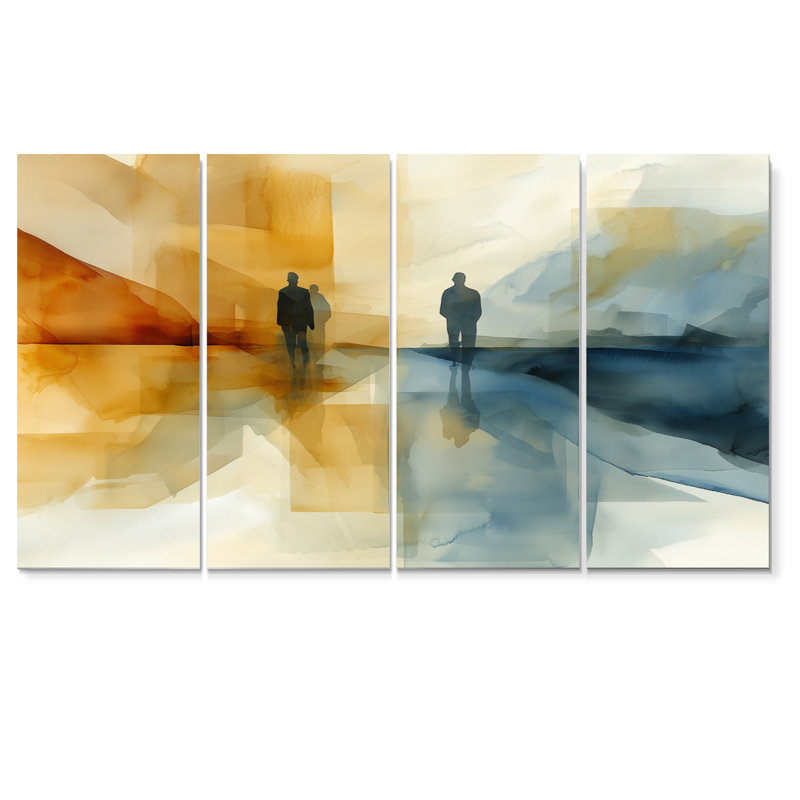 Abstrait marchant vers l'inconnu I - Art mural moderne - Art mural abstrait pour le salon, H 32 po x l 64 po