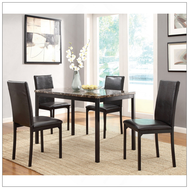 Citico 5-Piece Metal Dinette Set With Laminated Faux Marble Top, Brown
