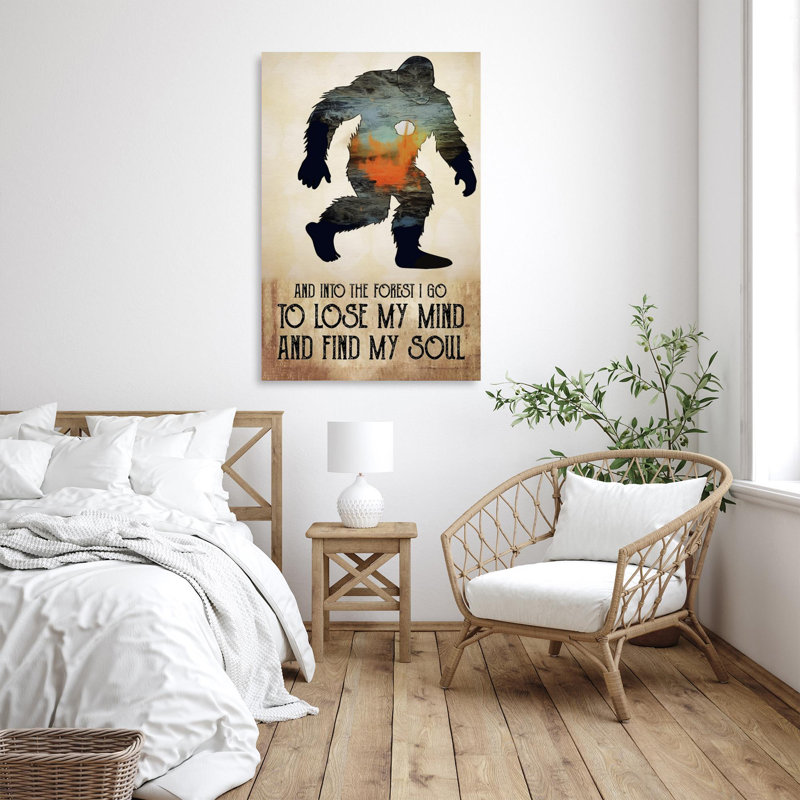 Bigfoot And Into The Forest I Go 2 - 1 Piece Rectangle Graphic Art Print On Wrapped Canvas, L 16 po x H 20 po