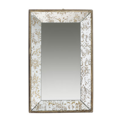 Antique Silver Rectangle Mirror With Floral Accents, Mirrored Display Tray, Hanging Wall Mirror