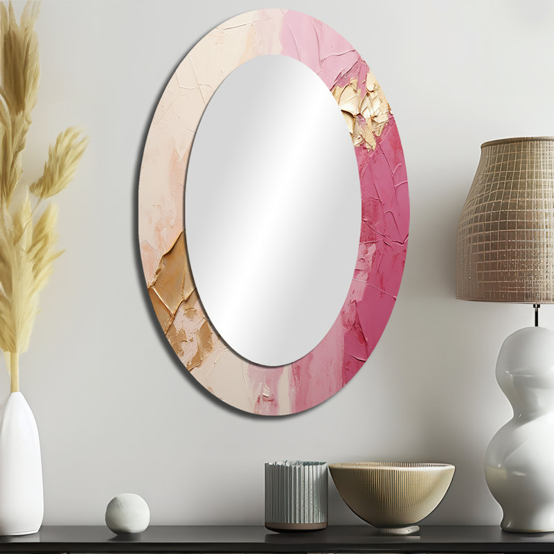 Miroir mural ovale rose sur métal rose, 36 po x 24 po