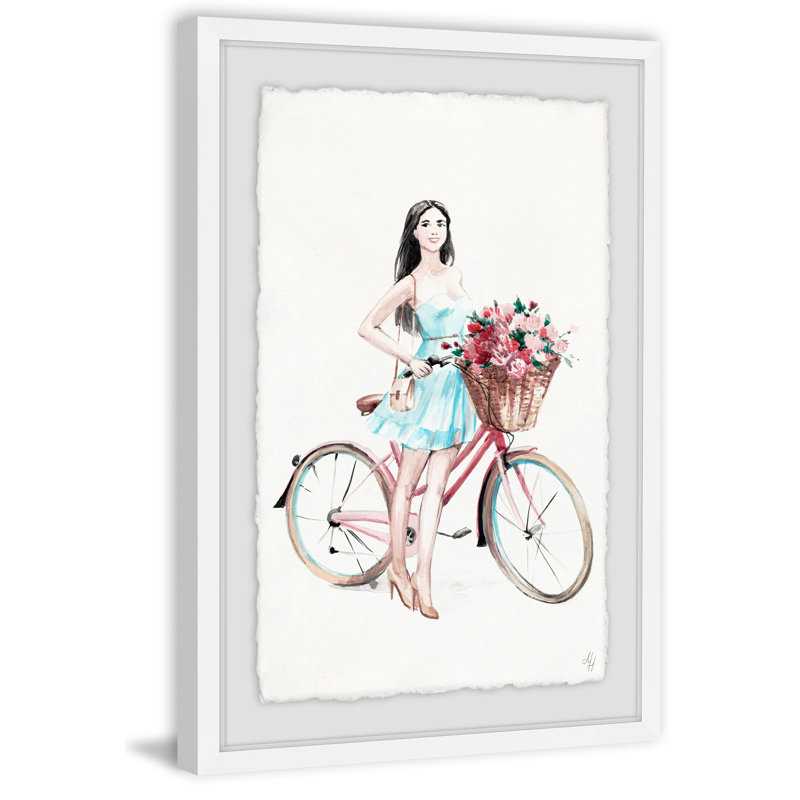 « vélo fille »-cadre photo, reproduction d’art sur papier, H 18 po x l 12 po x P 1,5 po