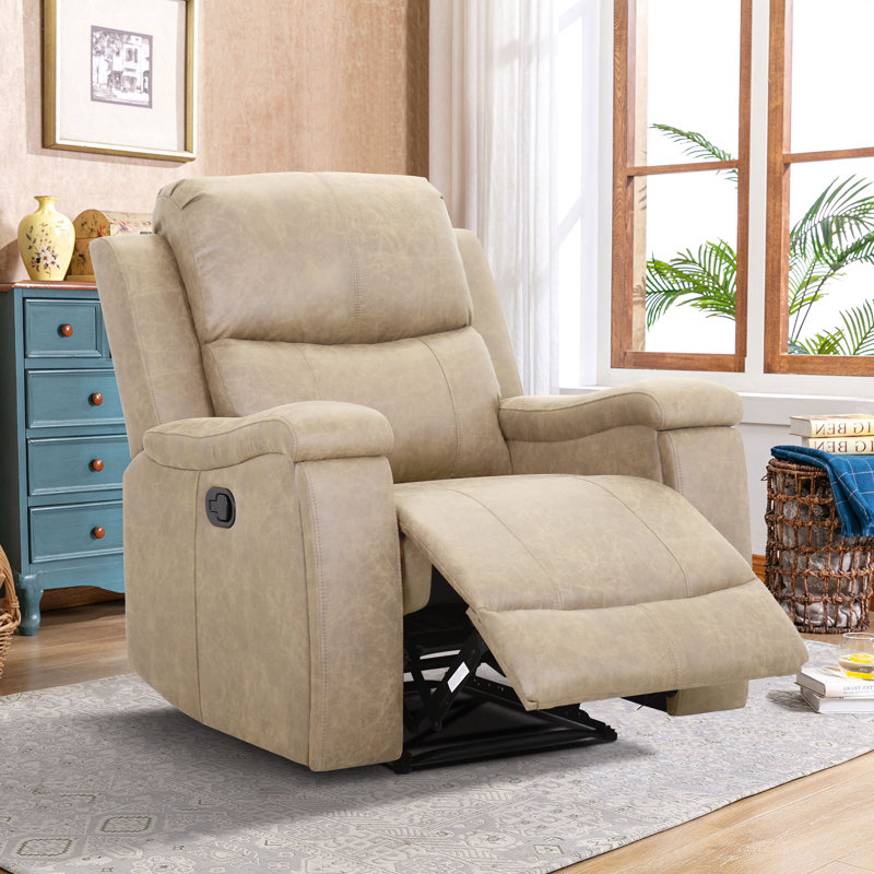 Ilkeston 37" Wide Modern Vegan Leather Manual Recliner Chair with Built-in Cup Holder, Wheat
