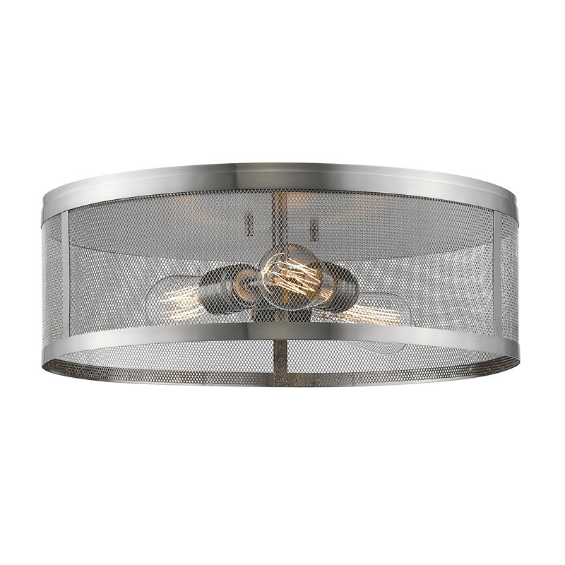 Plafonnier encastré 3 lumières Alyria, Nickel brossé, H 6 po x l 18 po x P 18 po