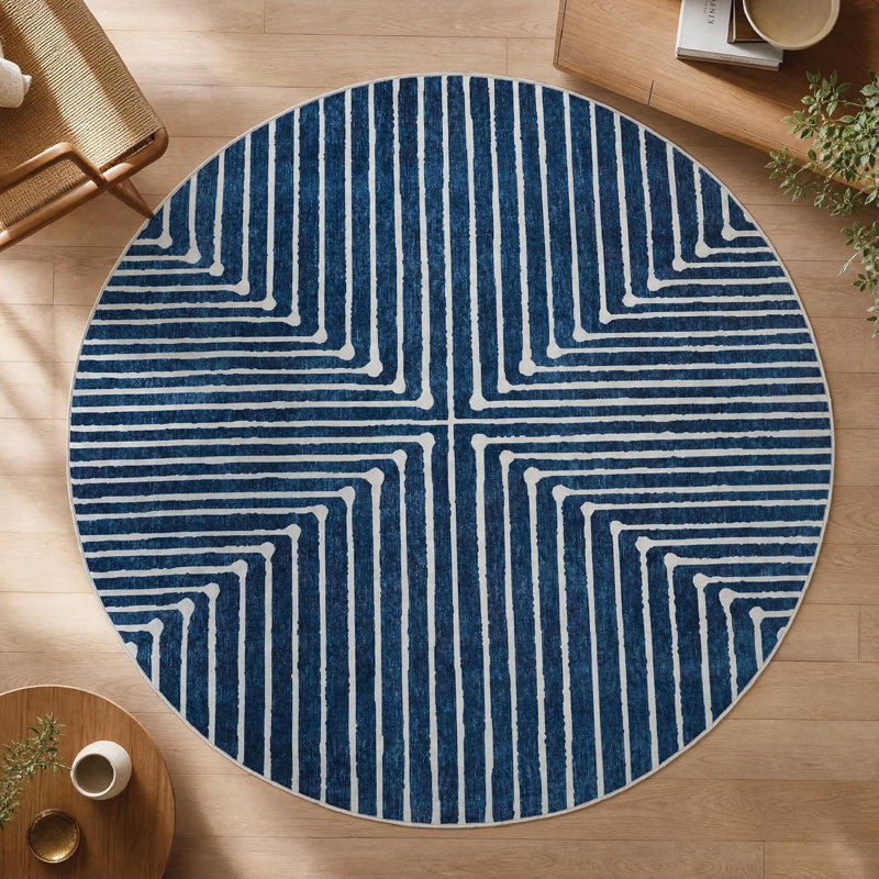 GLN Rugs Contemporary Collection - Machine Washable Modern Area Rug, Contemporary Washable Rug, Non Slip Area Rug, Abstract Living Room Rug, Bedroom Rug, Bathroom Rug (Blue Rug)