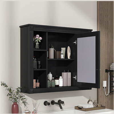 Armoire de rangement murale pour salle de bain 35 po x 28 po, armoire à pharmacie, armoire murale moderne avec miroir, armoire à miroir avec 6 tablettes ouvertes, meuble-lavabo non inclus