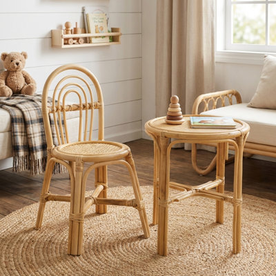 Ensemble 2 pièces de table et chaises en rotin