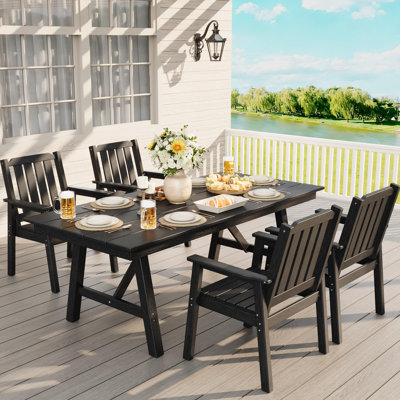 5-Piece Outdoor Patio Dining Table Set with Umbrella Hole, HDPE Table & Aluminum Frame, All-Weather Garden Furniture Set for Garden, Poolside, Backyard, Deck, Black