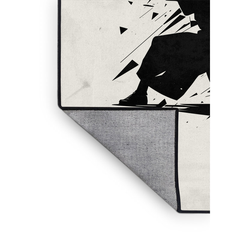 Machine Washable Hubbard Samurai Training Pose Minimalist Geometric Rug in Beige – Black Binding, 7x10