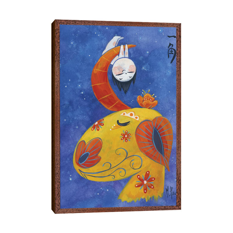 Unicorn by Martin Hsu - Painting on Canvas, 152.5 cm H x 101.5 cm W, Classic Brown Wood Framed