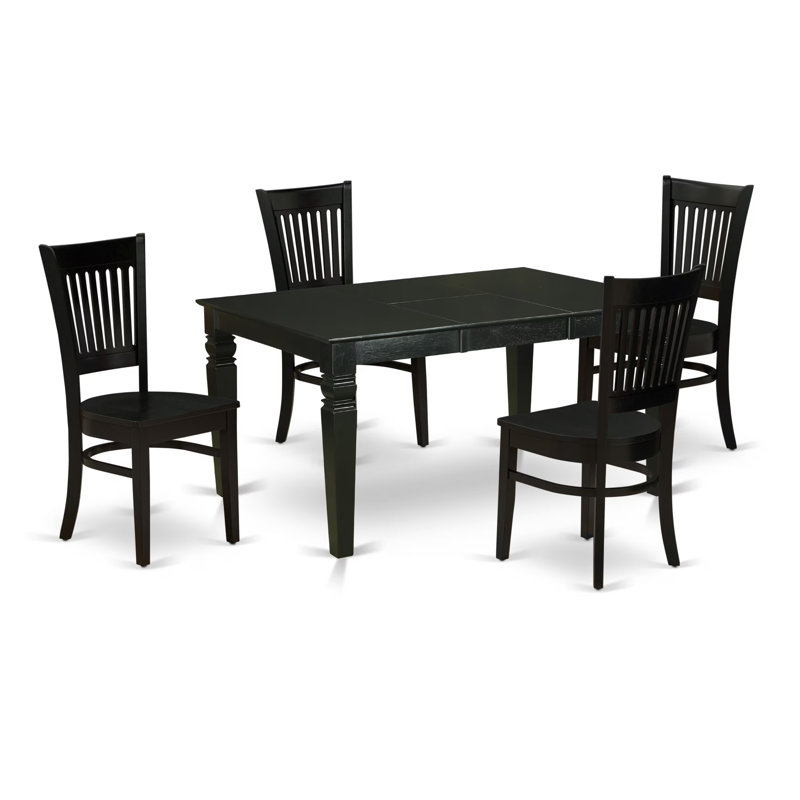 Ensemble de table de salle à manger Verlene Butterfly Leaf, Noir, Cinq articles : 1 table, 4 chaises