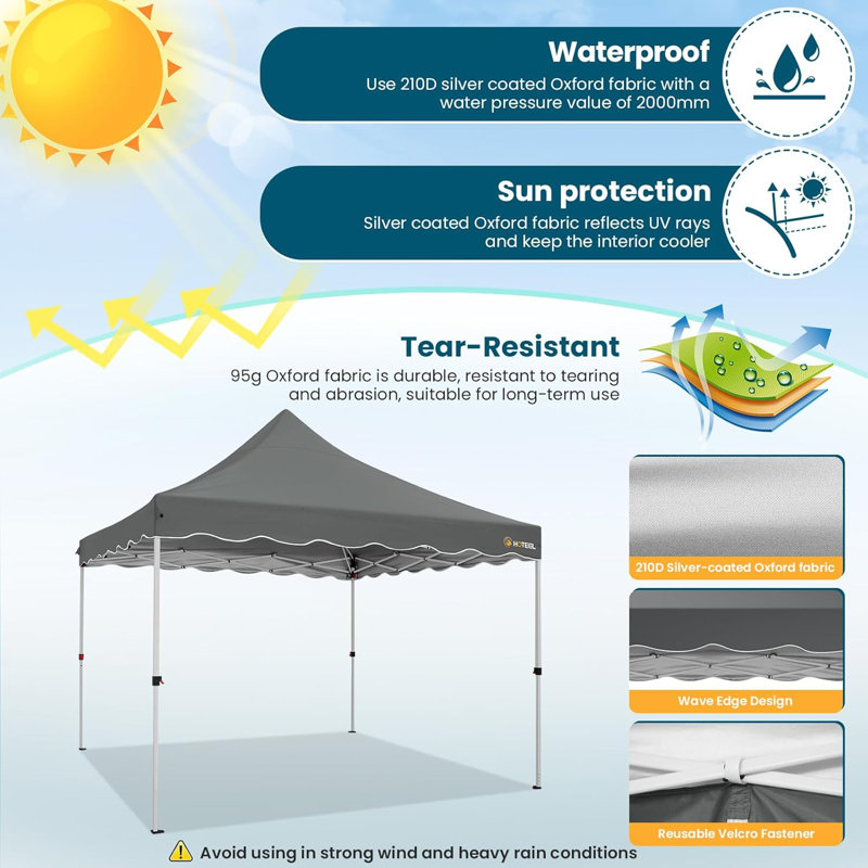 3x3m Pop Up Canopy, Easy Setup Canopy Tent with Sandbags, Grey