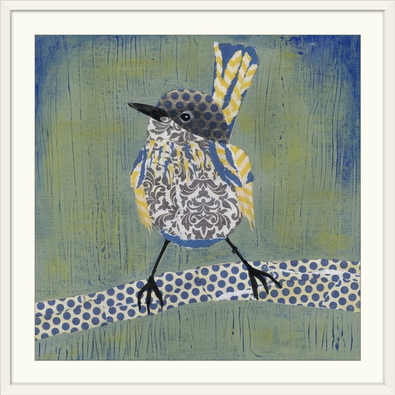 « i », reproduction d’impression dépilée Patchwork Wren, Cadre blanc, H 32 po x l 32 po x P 1 po