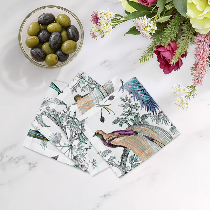 Audubon Exotica Cotton Sateen Cocktail Napkins, Blue Green