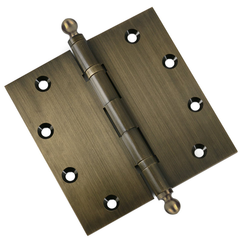 5" H x 5" W Solid Brass Ball Bearing Single Butt Door Hinge, Antique Brass