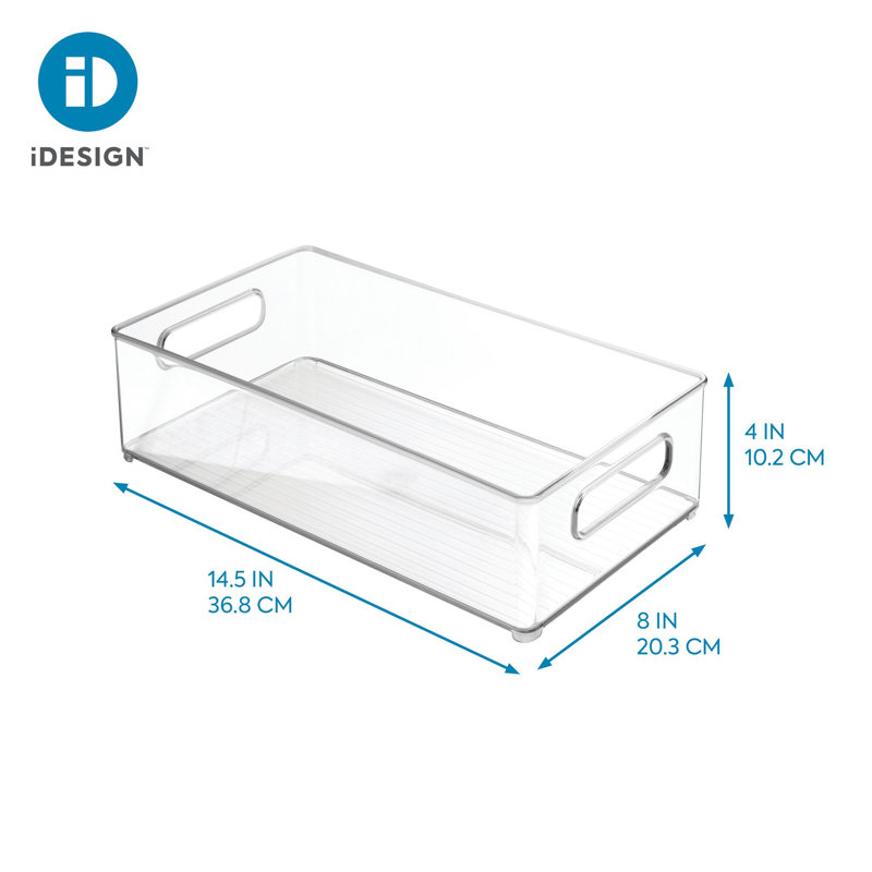 Bac de rangement profond en plastique avec poignées d'organisation iDesign, transparent, H 4 po x l 8 po x P 14,5 po