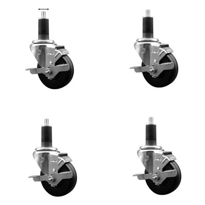 3.5 Inch SS Phenolic Swivel 1-1/4 Inch Expanding Stem Caster Set with Brake SCC