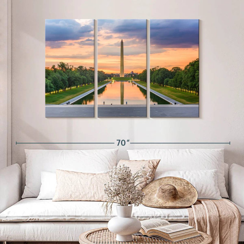 Monument de Washington au coucher du soleil, H 32 po x l 50 po