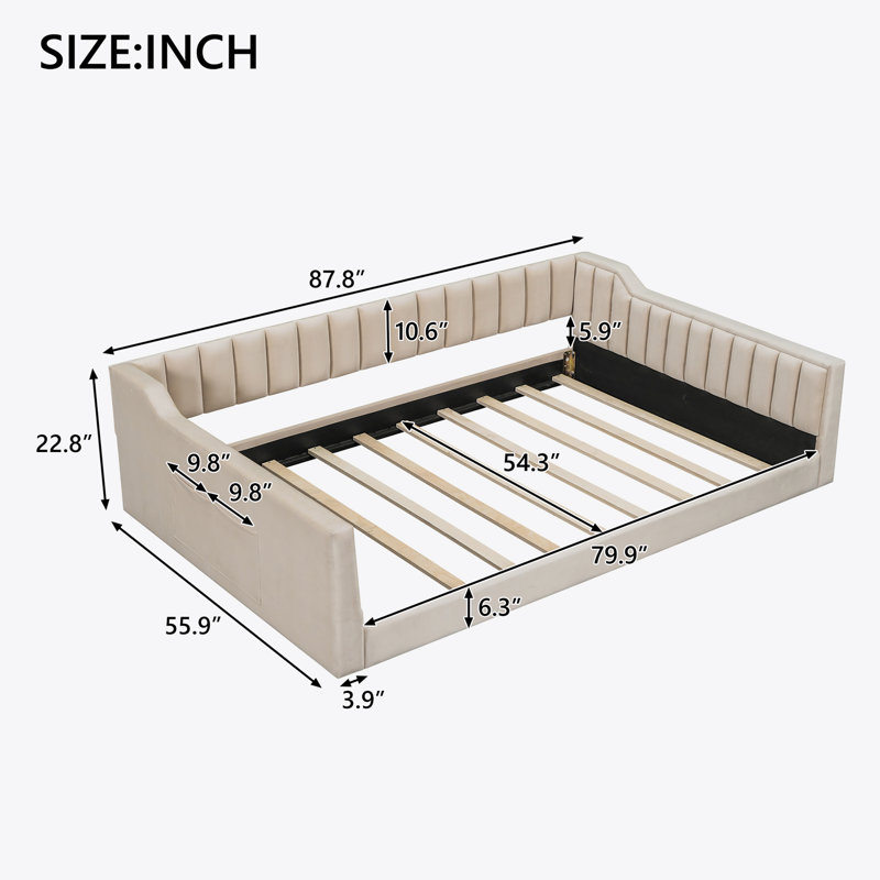 Upholstery Daybed and Side Storage pocket, Beige, Full/Double