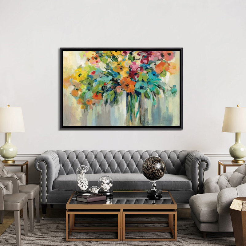 Nuage de fleurs par Silvia Vassileva - impression, Pas de tapis, Toile encadrée flottante noire patinée