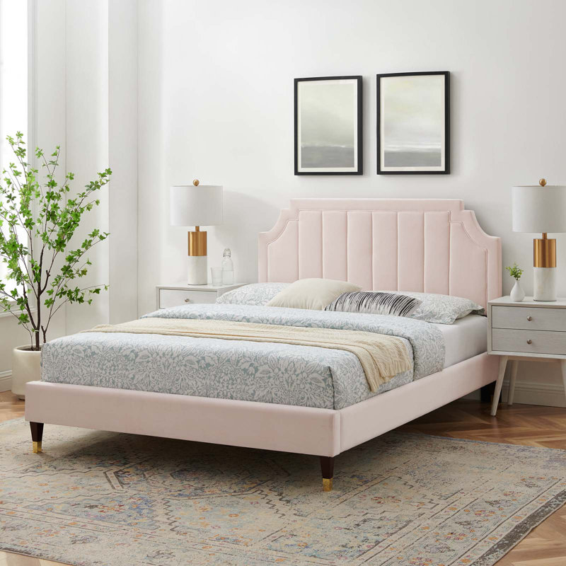 Sienna Performance Velvet Platform Bed, Pink, Full / Double