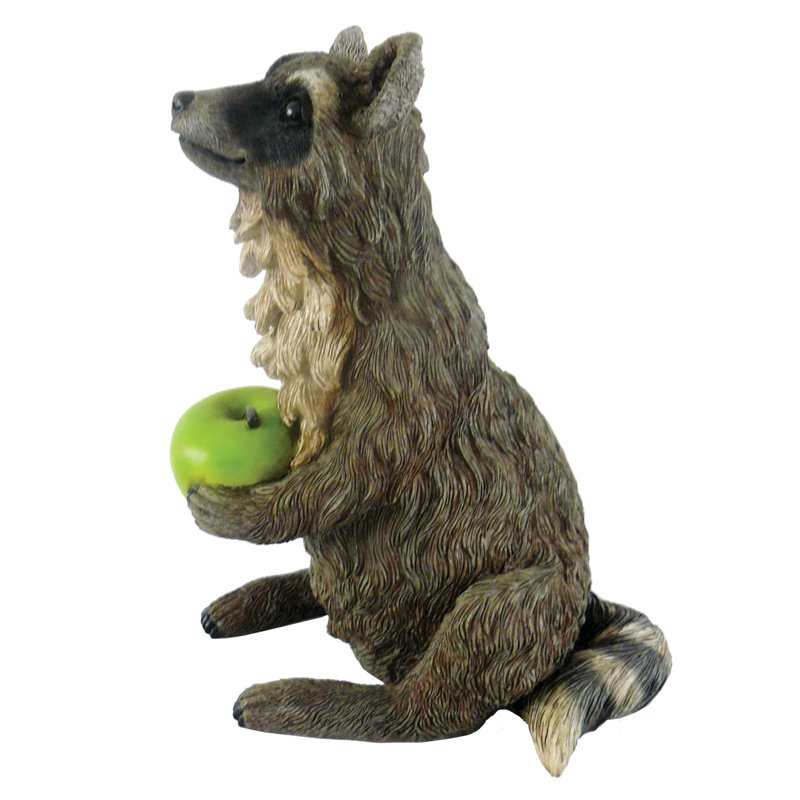 Small Brown and Green Polyresin Raccoon Garden Statue