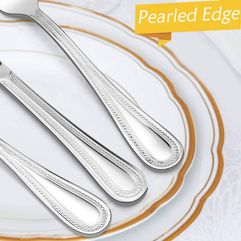 Silverware Set, 60-Piece Stainless Steel Flatware Service For 12, Pearled Edge Tableware Cutlery Include Knife/Fork/Spoon, Beading Eating Utensil For Home, Mirror Polished, Dishwasher Safe