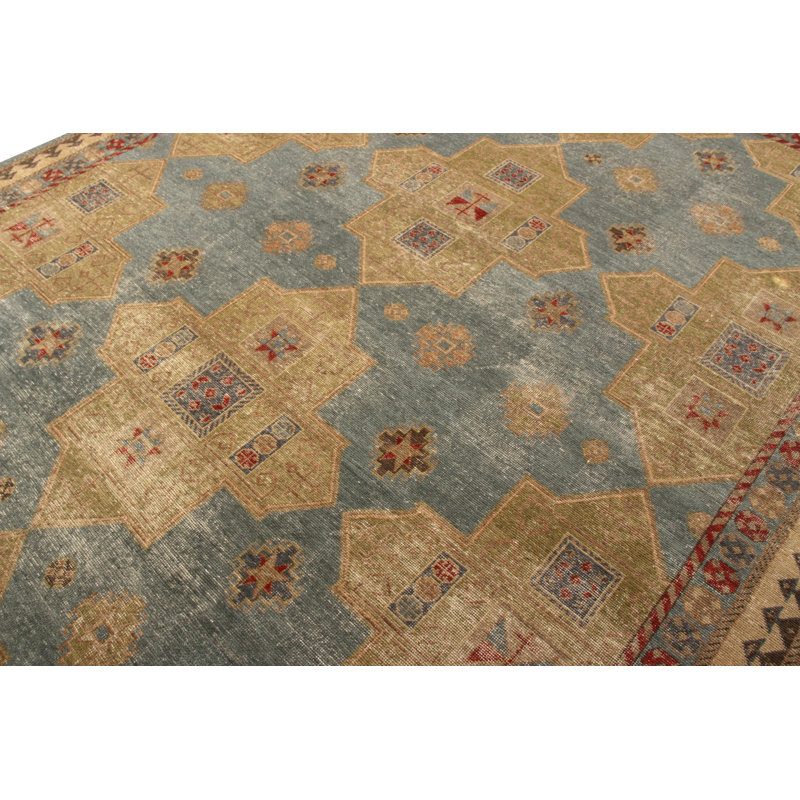Distressed Homage Hand Knotted Wool Geometric Area Rug, Rectangle 5' x 8'