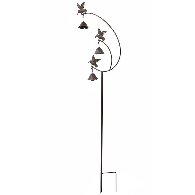 Vibrant Metal Hummingbird Garden Stake with Wind Chimes & Bells - Durable Outdoor Decor