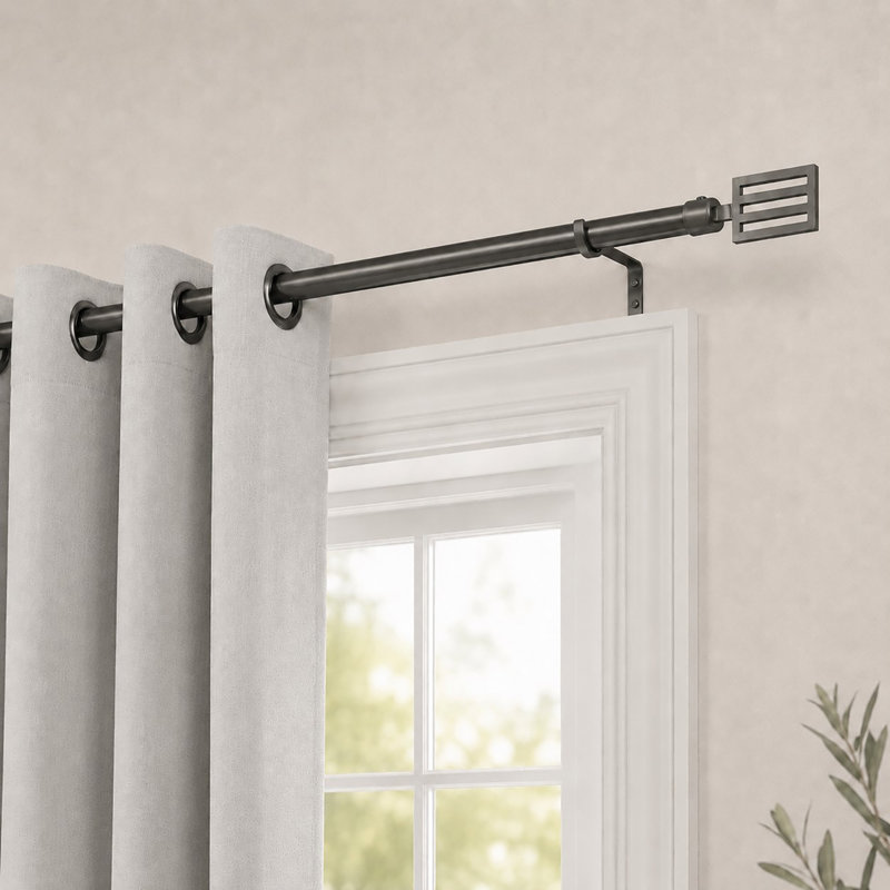 Wave Steel Adjustable Single Curtain Pole, Graphite