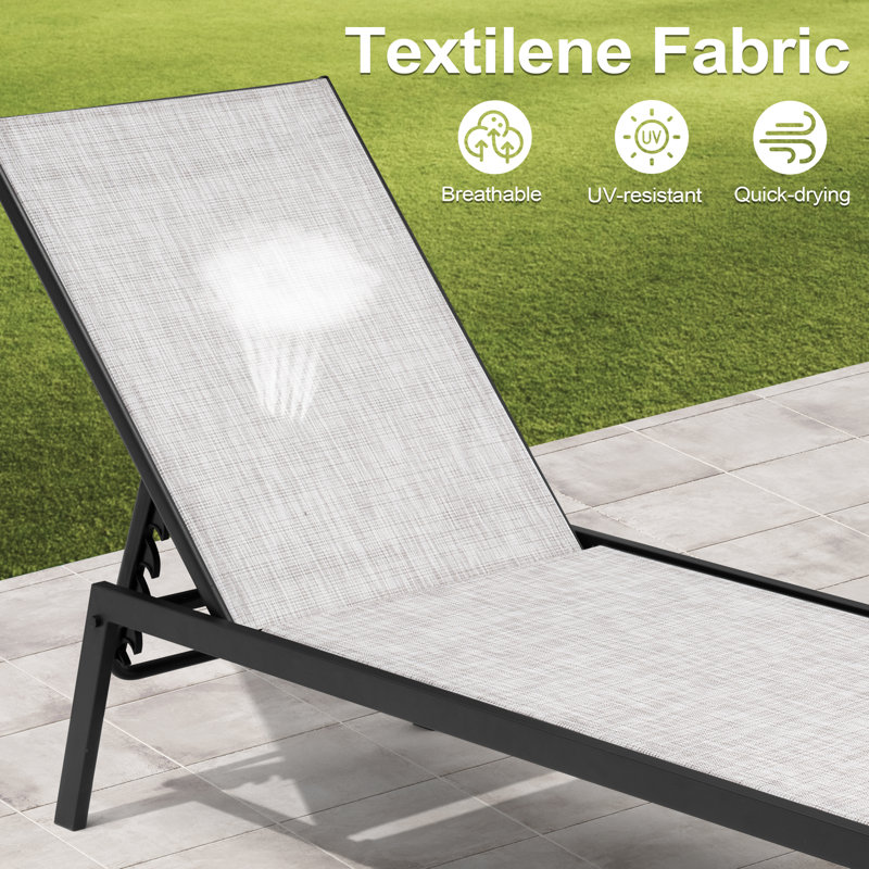 Ensemble de chaise longue d'extérieur en métal Esko avec table, Terre / noir