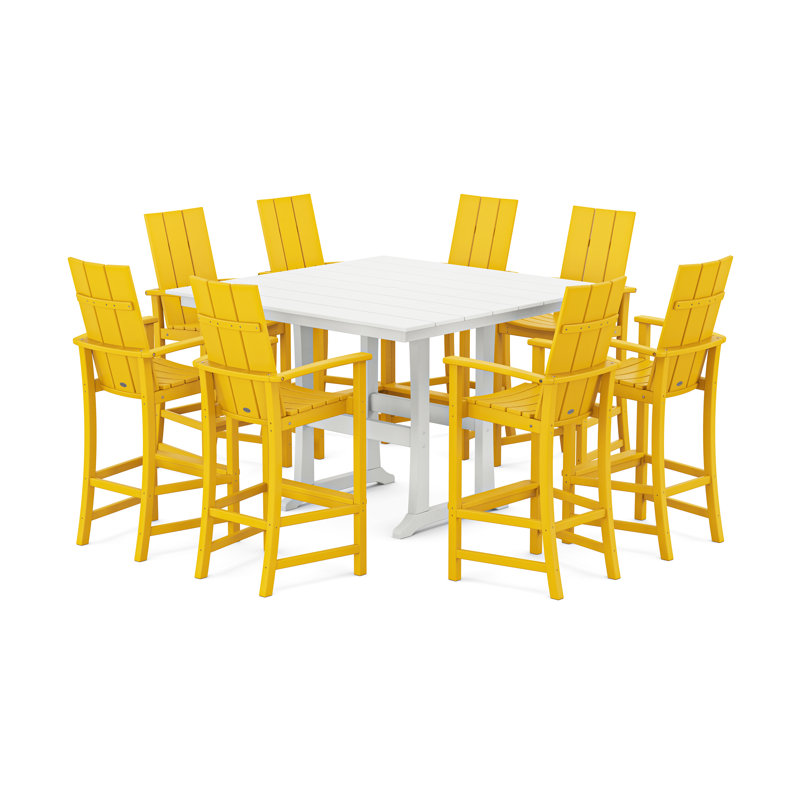 Ensemble de bar tréteaux campagnard 9 pièces POLYWOOD Modern Adirondack, Jaune / Blanc