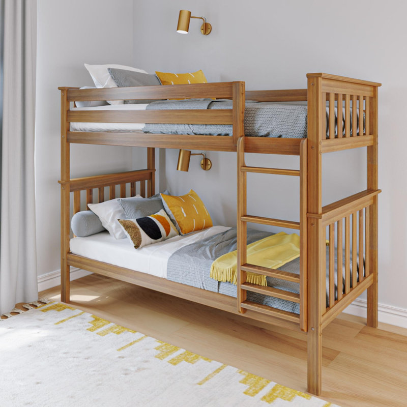 Joleen Kids Twin Over Twin Bunk Bed, Pecan