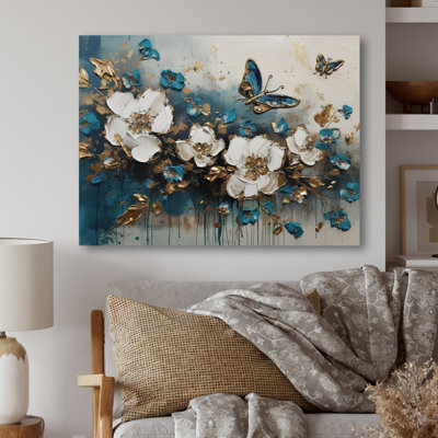 Butterfly Wings And Flowers II - Floral Metal Wall Art