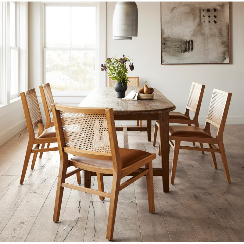 Sage Upholstered Dining Chair, Cognac Faux Leather, Natural Beech