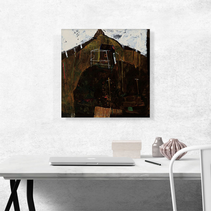 «Landscape with Ravens» par Egon Schiele - reproduction d'art sur toile tendue, H 18 po x l 18 po x 1,5 po