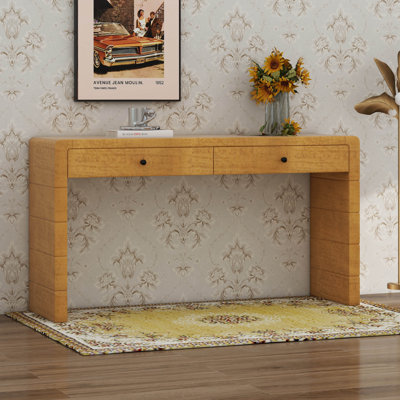 Curved Console Table With Storage, Wooden Entryway Table With 2 Drawers, Farmhouse Rustic Console Tables by Cosmic