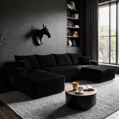 Canapé d'angle Velmira Cloud 126 po avec méridienne double en forme de U – Canapé moelleux avec poches latérales et porte-gobelets, assise profonde – Aucun assemblage requis, design modulaire pour salon, chambre, cinéma maison – 5 places