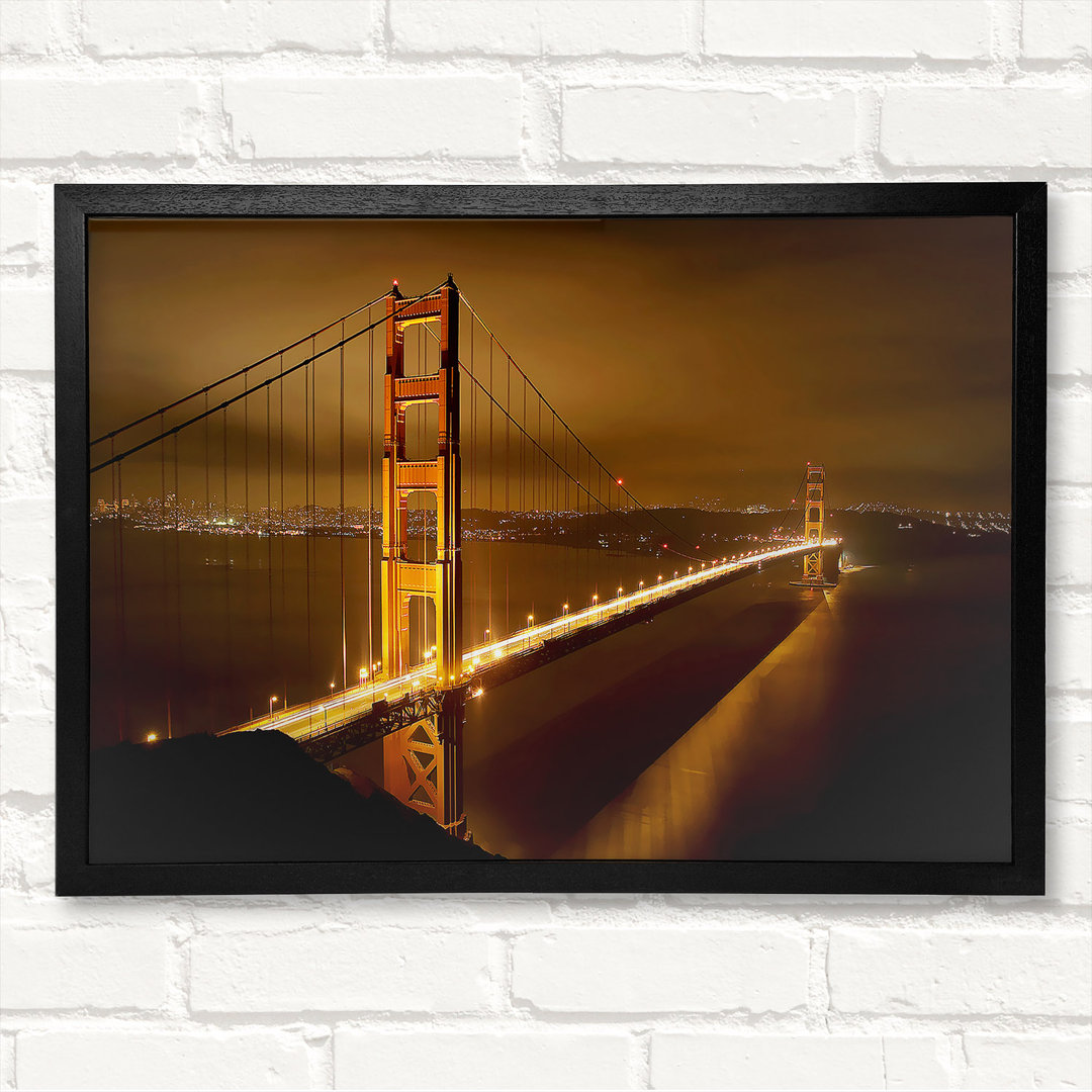 San Francisco Bridge Golden Mist - Geschlossener Eckrahmen Kunstdrucke auf Holz