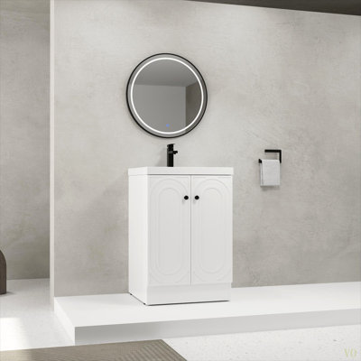 Meuble-lavabo autoportant 24 po avec lavabo en résine et 2 portes d'armoire à fermeture en douceur (emballage KD)