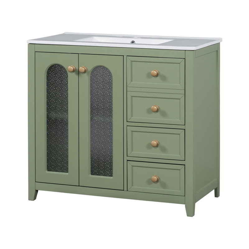 Meuble-lavabo de 36 pouces avec tablettes réglables, Vert