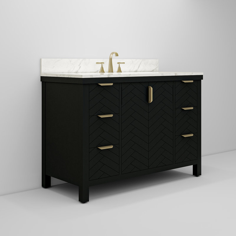 Meuble-lavabo simple 48 po avec comptoir en pierre reconstituée avec lavabo, Noir, noir, noir, noir